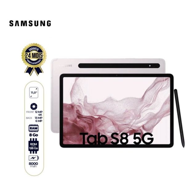Tablette samsung GALAXY TAB S8 5G - 11" - 128Go/8Go - 8000mAh - 24 mois
