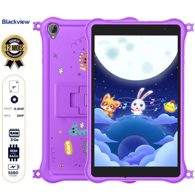 Tablette enfant - Blackview Tab 50 Kids - Prends uniquement le Wifi  - 8'' - 64 Go - 6Go (3Go+3Go) RAM - 2MP - 5580mAh - Garantie 12 Mois