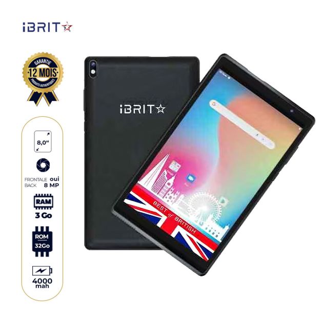 Tablette iBrit Max 8 - 8" - 32 Go/3Go RAM - 8MP - Wi-Fi + cellulaire - 4000 mAh - 12 mois de garantie