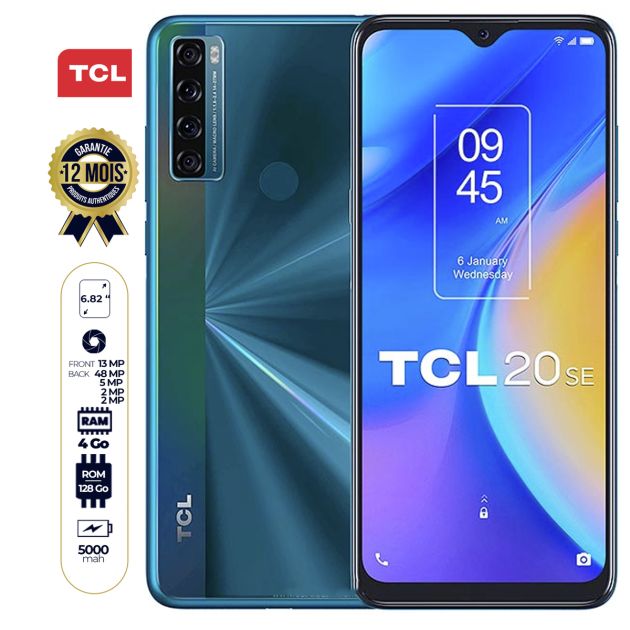 TCL 20 SE - 6.82" - 128Go/4 Go - 2 nano sim - 48MP+5MP+2MP+2MP/13MP - 5000mAh- 12 Mois De Garantie