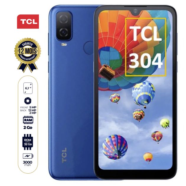 TCL 304 -  32Go/2Go - 6.1" - DEUX nano sim - 13MP+2MP/5MP - 3000mAh - Garantie 12 mois