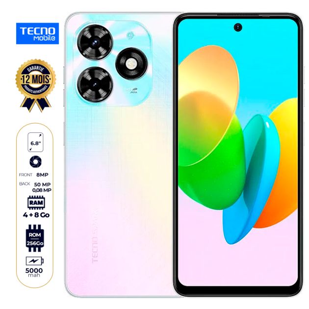 Tecno Spark 20C - 256 Go - 12Go ( 4 Go + 8Go ) RAM - 6.6" - Dual Nano Sim - 50MP + 0,08MP/8MP - 5000mAh - Garantie 12 mois