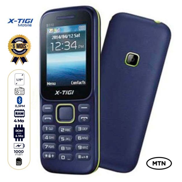 X-TIGI 310 - Feature Phone - 4Mb Rom/4Mb RAM - 0.3MP - 1000mAh - 1,77" - 2G - Dual Sim - 6 Mois